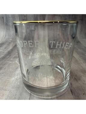 Cooper & Thief Cellarmasters Lowball Whiskey Rocks Glass Etched Gold Rim 3.5" Ta